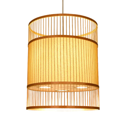 Modern Bamboo Weaving 3-Light Cylinder Chandelier