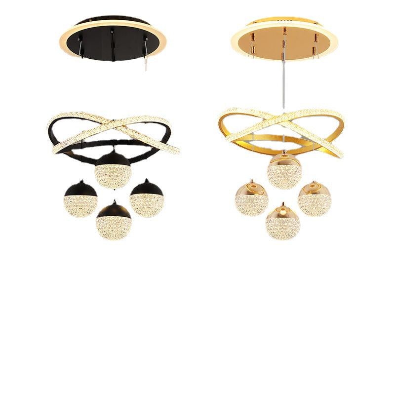 Lustre moderne de LED de boule de Globe acrylique de bande en aluminium virevoltant de luxe pour le salon 