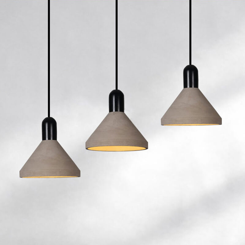 Lámpara colgante de 1 luz de cemento y madera maciza de estilo industrial 