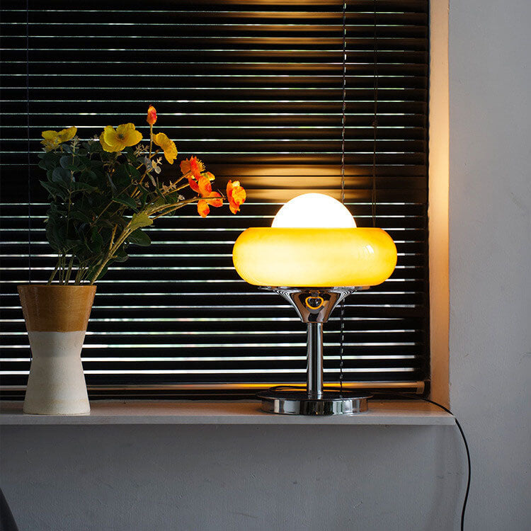Vintage Glass Egg Tart Iron Base 1-Light Table Lamp