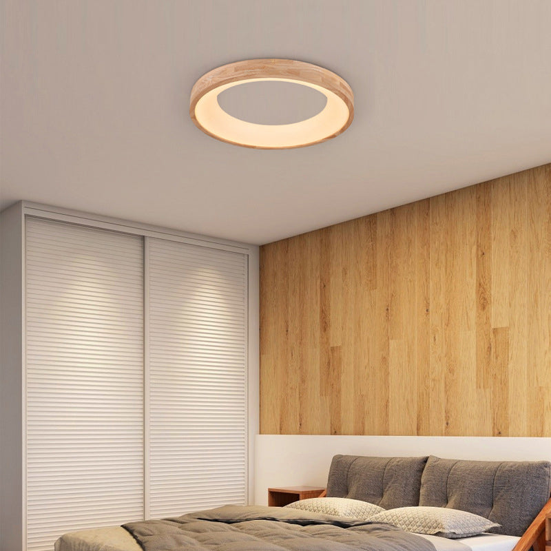 Nordic Minimalist Log Wood Round LED Flush Mount Ceiling Light