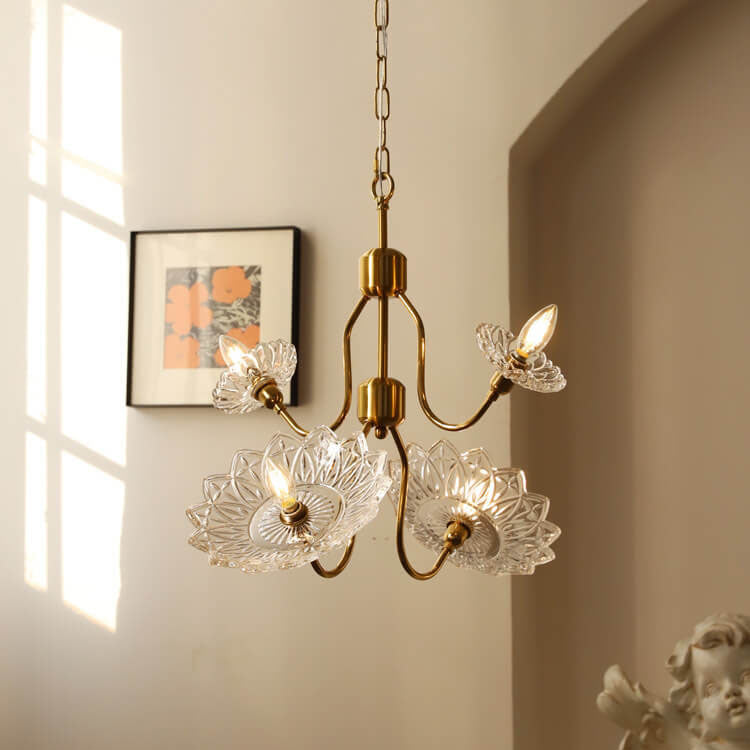 Lámpara de Araña de Vidrio con Mariposa y Flores Vintage Francesas de 4/6 Luces 