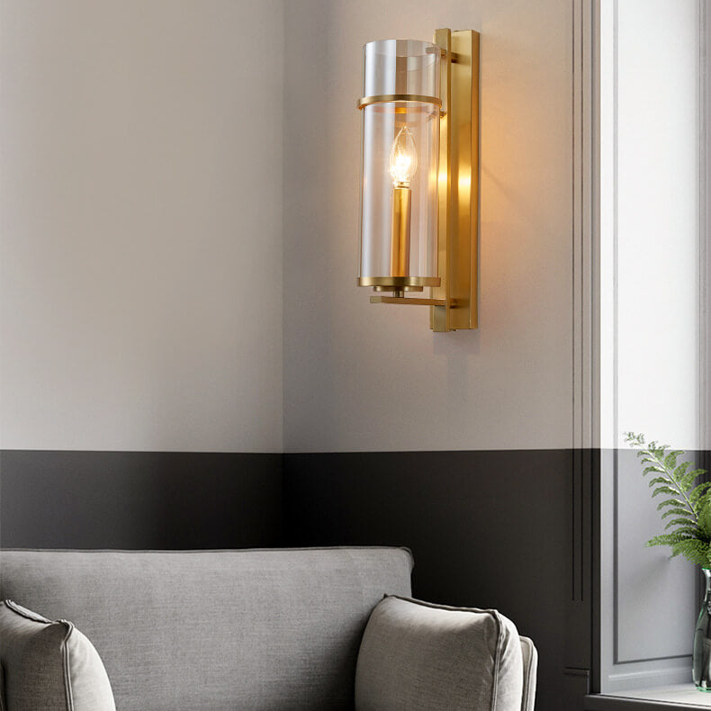 Nordic Luxury Brass Columnar Glass 1-Light Wall Sconce Lamp