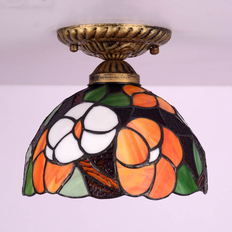 Europäische Tiffany-Buntglas-Blumen-runde 1-Licht-Deckenleuchte für halbbündige Montage