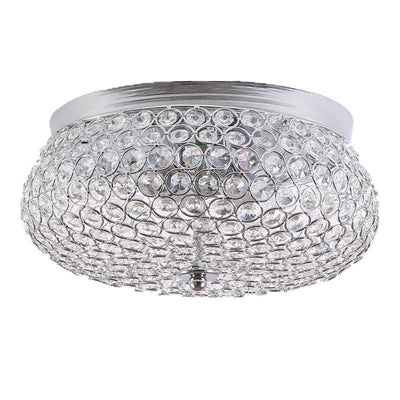 European Luxury Crystal Round Drum 2-Light Flush Mount Ceiling Light