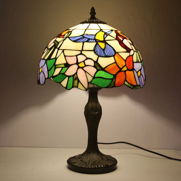Tiffany Rustic Floral Stained Glass Dome 1-Light Table Lamp