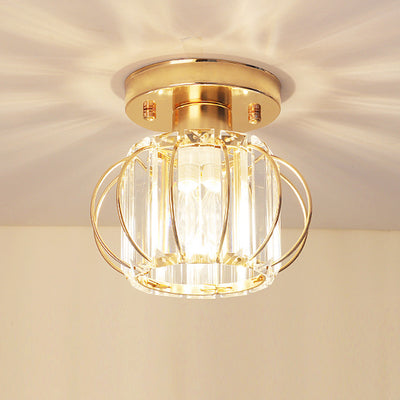 European Light Luxury Golden Black Iron Crystal 1-Light Semi-Flush Mount Ceiling Light