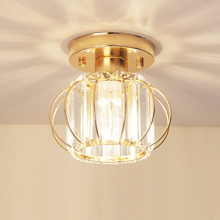 European Light Luxury Golden Black Iron Crystal 1-Light Semi-Flush Mount Ceiling Light