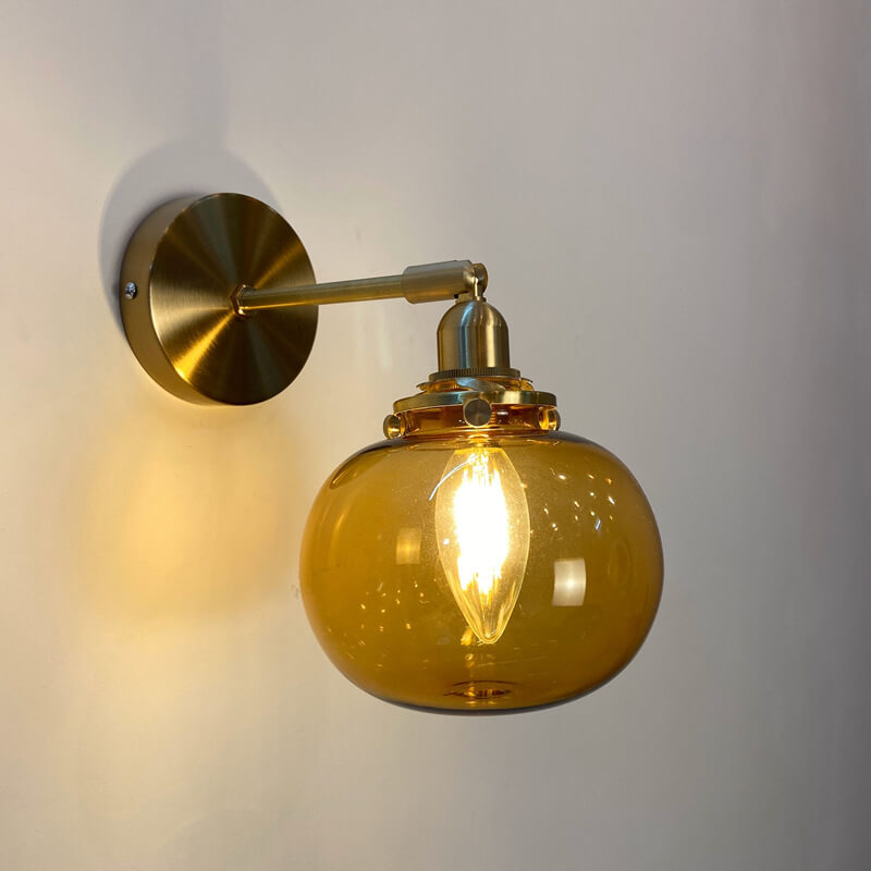 Japanese Vintage Round Ball Glass Brass 1-Light Wall Sconce Lamp