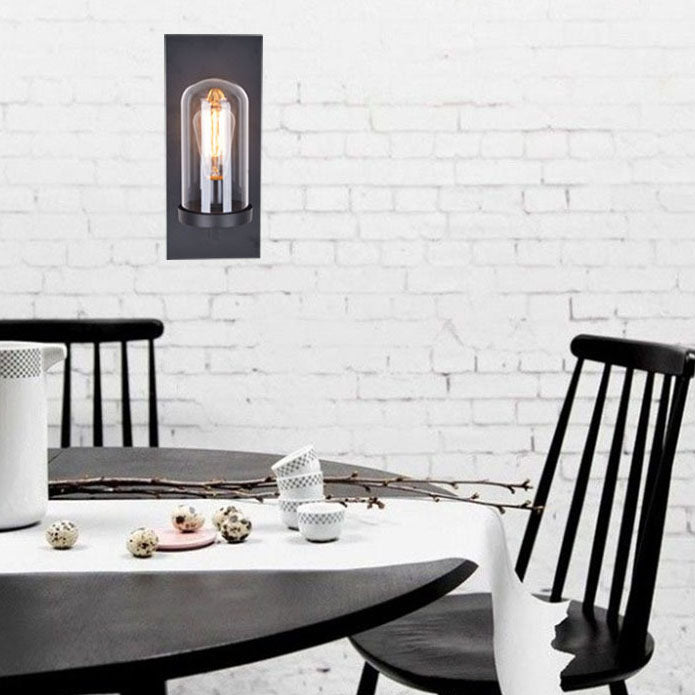 Applique Murale Rétro Minimaliste à Une Lumière avec Colonne en Verre et Plaque Carrée en Fer 