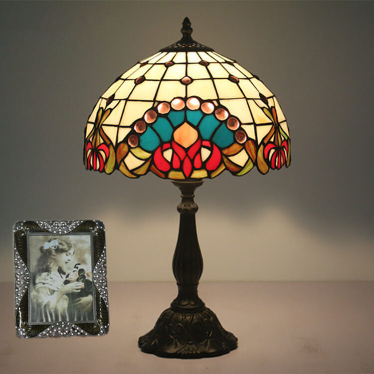 Europäische Tiffany-Barock-Edelstein-Buntglas-Tischlampe mit 1 Leuchte 