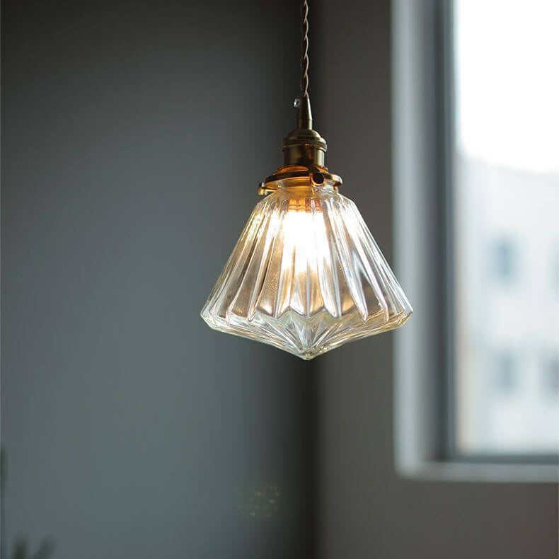 Vintage Japanese Rhombus Glass Jar 1-Light Pendant Light