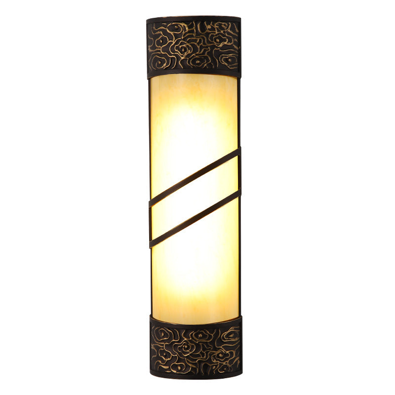 Outdoor Modern Chinese Acrylic Aluminum Faux Marble Column Waterproof 1-Light Wall Sconce Lamp