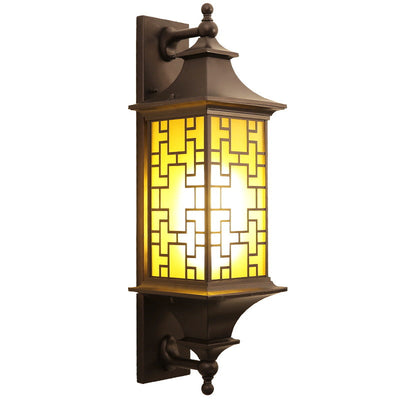 Outdoor Chinese Square Lantern Cage Waterproof 1-Light Wall Sconce Lamp