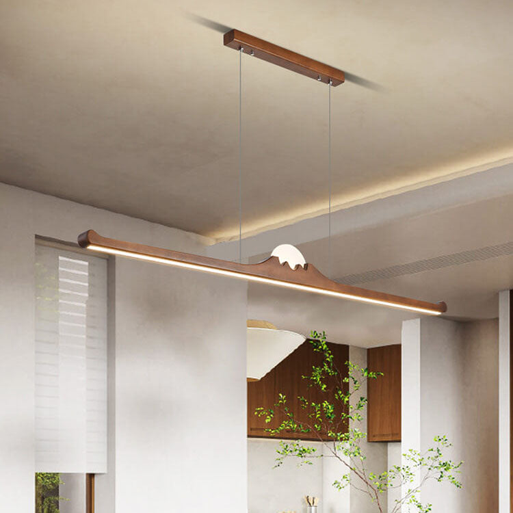 Nordic Retro Schwarz Walnuss Massivholz Langstreifen LED Insel Licht Kronleuchter 