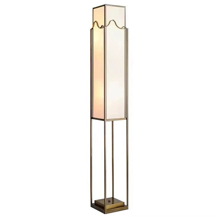 Moderne Zen-Stoff-Stehlampe mit quadratischer Säule und 3 Leuchten 