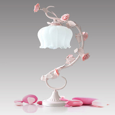 Vintage Romantic Pink Glass Ceramics Roses 1-Light Table Lamp