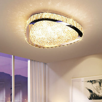 Modern Minimalist Stainless Steel Crystal LED Flush Mount Ceiling Light