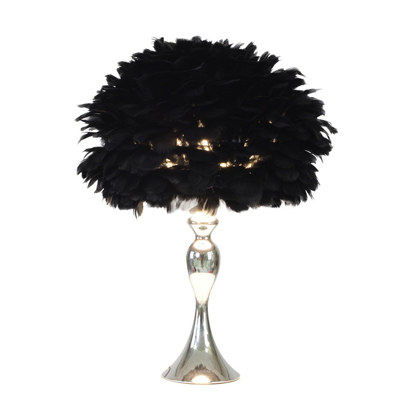Contemporary Creative Feather Round Iron Base 1-Light Table Lamp for Bedroom