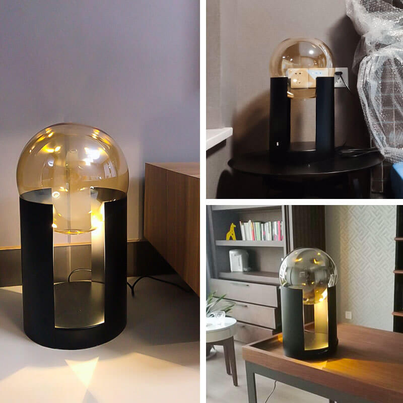 Nordic Cognac Glass Ball Column Base 2-Light Table Lamp