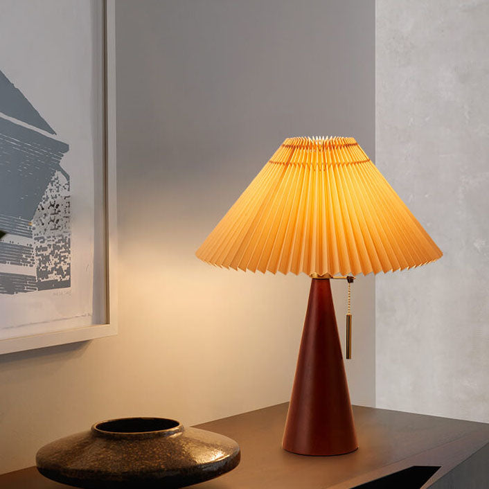 Japanese Minimalist Vintage Pleated Wooden Fabric LED Table Lamp
