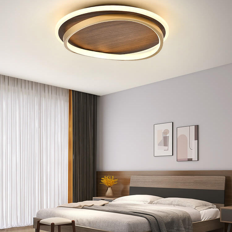 Nordische, minimalistische, runde LED-Deckenleuchte aus Walnussholz 