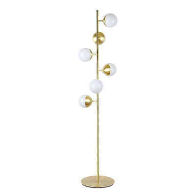 Moderne, minimalistische, runde, kugelförmige Metallglas-Stehlampe mit 6 Leuchten 