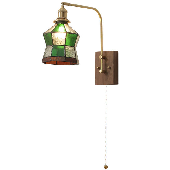 Zeitgenössische Retro-Wandleuchte mit 1 Flamme aus grünem Mosaikglas in Kegelform und Messing für das Schlafzimmer 