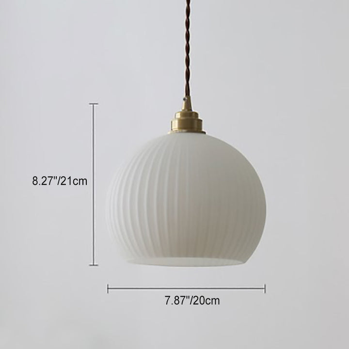 Moderne Einfachheit geripptes Glas Halbkreis Schatten Kupfer 1-Licht Pendelleuchte für Wohnzimmer 
