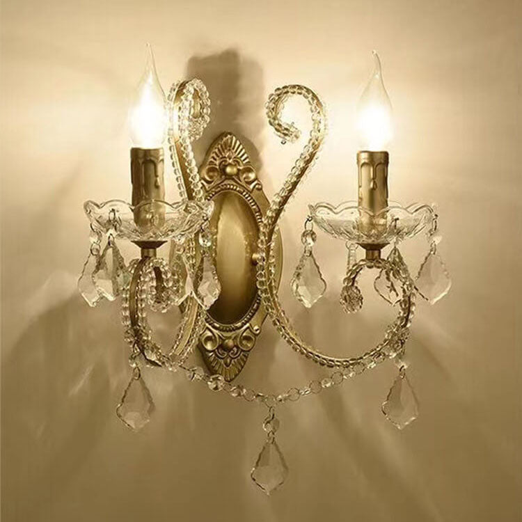 European Vintage Crystal Candelabra 1/2 Light Wall Sconce Lamp