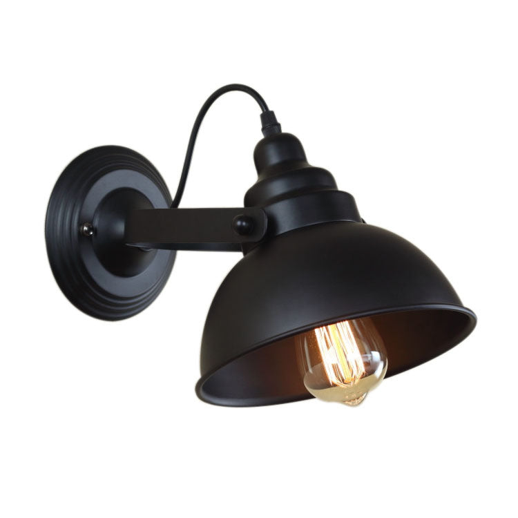 Industrial Retro Black Iron Dome 1-Light Wall Sconce Lamp