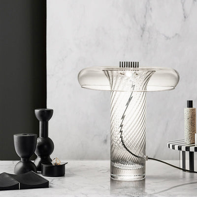 Nordic Luxury Floral Clear Glass Column LED Table Lamp