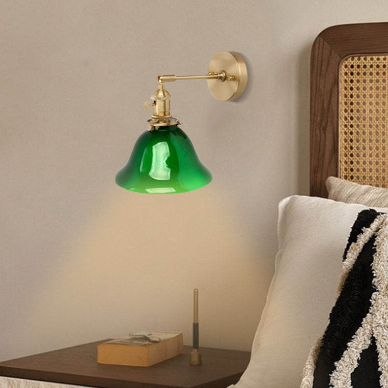 Japanese Retro Green Cone Copper 1-Light Wall Sconce Lamp