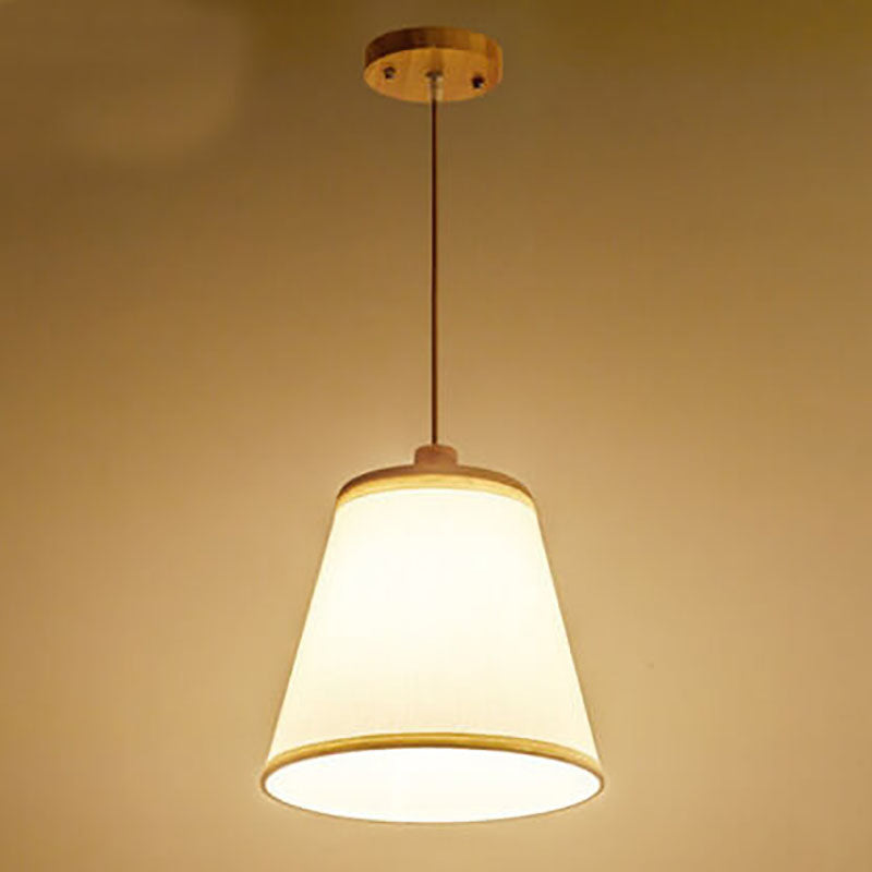 Nordic Minimalist Solid Wood Fabric Cone 1-Light Pendant Light