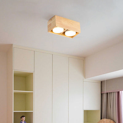 Japanese Minimalist Square Solid Wood Spotlight LED Flush Mount Ceiling Light