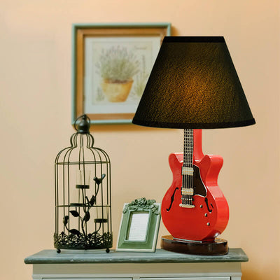 Cartoon Creative Fabric Shade Guitar 1-Light Table Lamp