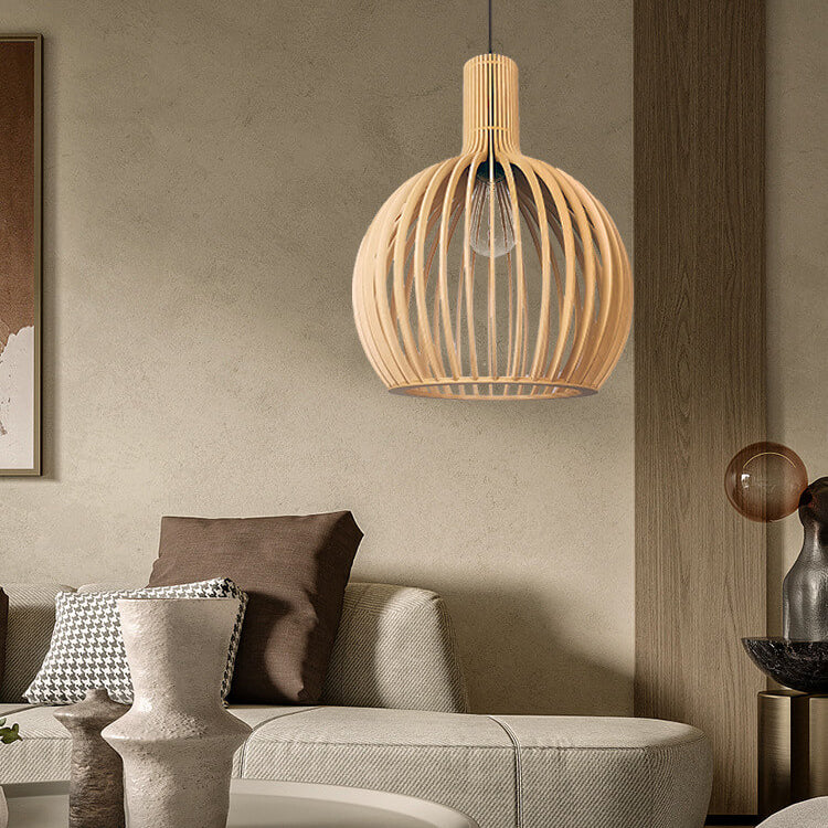 Traditional Japanese Round Rattan 1-Light Pendant Light For Living Room