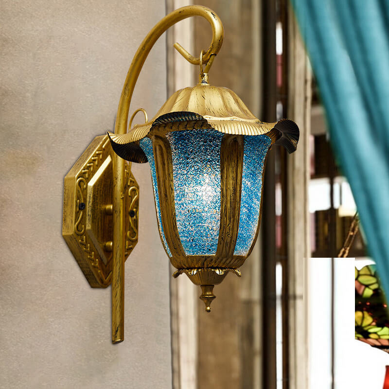 Bohemian Moroccan Blue Iron 1-Light Bent Arm Wall Sconce Lamp