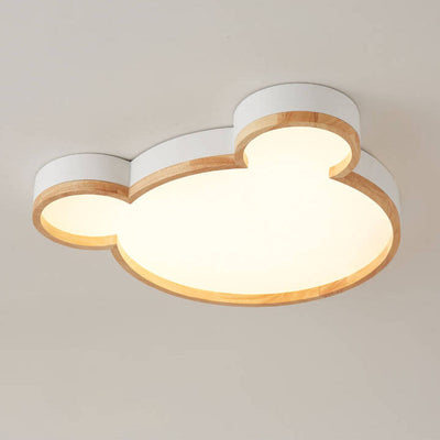 Nordic Wood Bear Shape LED Kids Flush Mount Ceiling Light