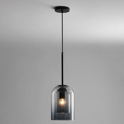 Contemporary Scandinavian Cylinder Iron Glass 1/3 Light Island Light Chandelier For Dining Room