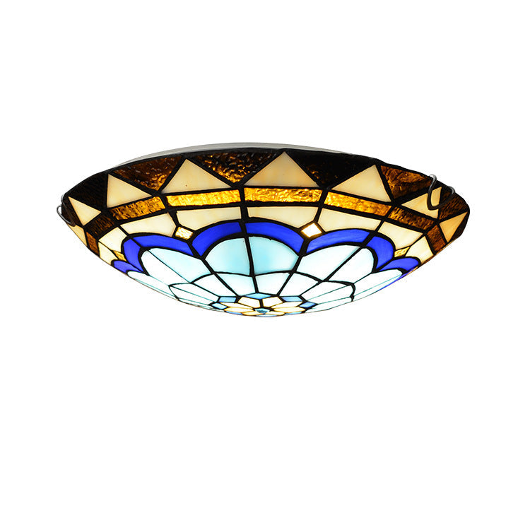 Tiffany Mediterranean Blue Stained Glass Round 2/3/4 Light Flush Mount Ceiling Light