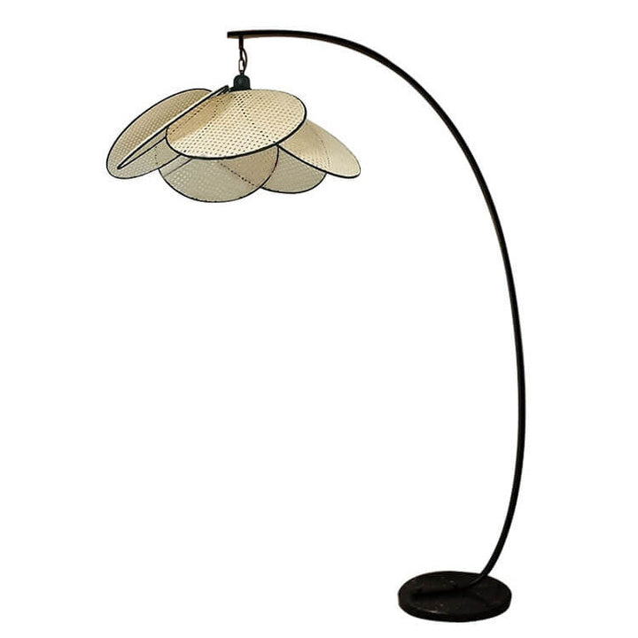 Lámpara de pie tradicional japonesa de ratán con forma de flor de 1 luz para sala de estar 