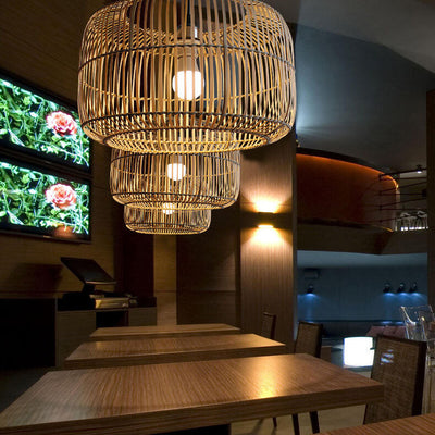 Chinese Minimalist Rustic Bamboo Art 1-Light Pendant Light