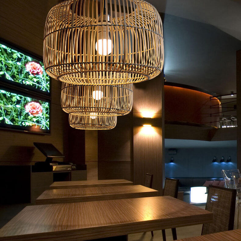 Chinese Minimalist Rustic Bamboo Art 1-Light Pendant Light