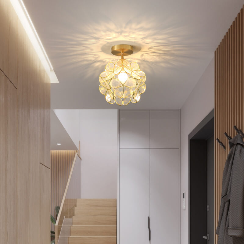 Neue manuelle Petal Aisle Semi-Flush Mount Light im japanischen Stil 