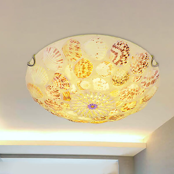 European Mediterranean Shell Art Round LED Flush Mount Ceiling Light