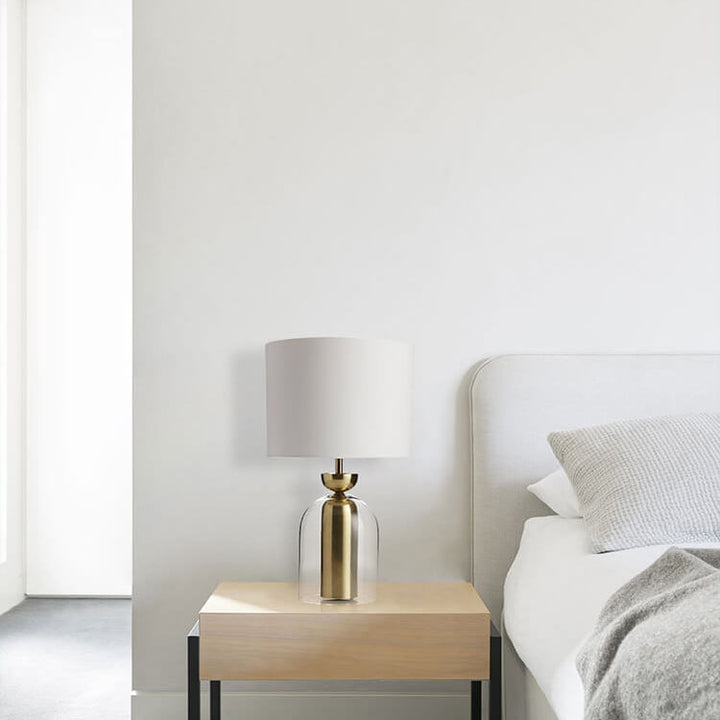 Modern Minimalist Fabric Cylinder Glass Base 1-Light Table Lamp