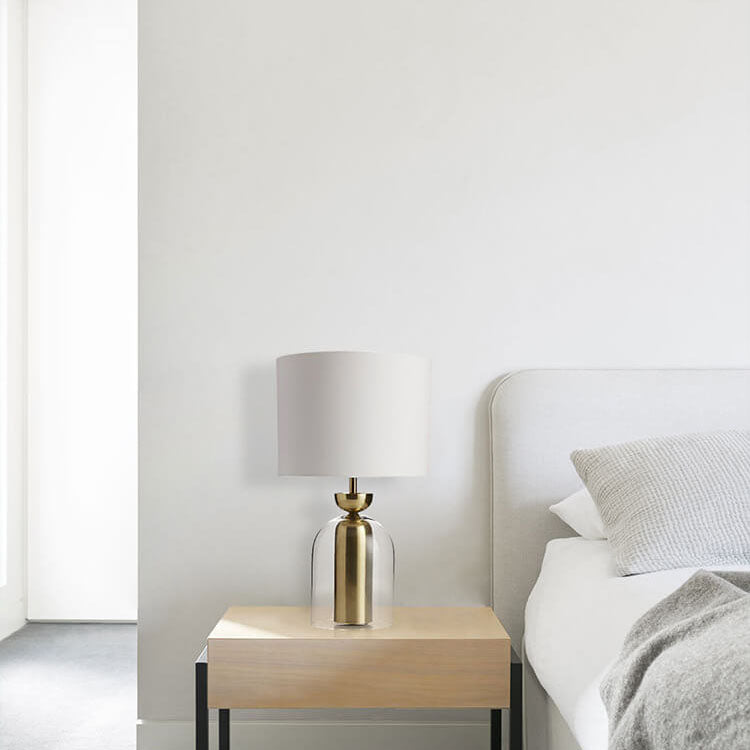 Modern Minimalist Fabric Cylinder Glass Base 1-Light Table Lamp