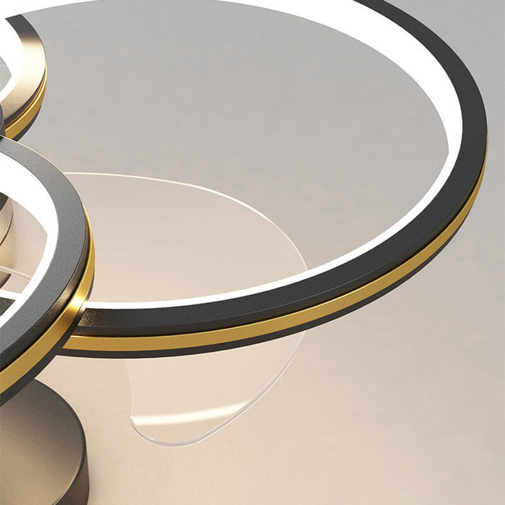 Luxury Acrylic Three Rings Combination Design LED Flush Mount Fan Light