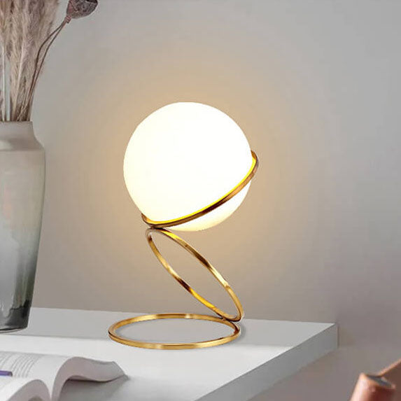 Modern Minimalist Spiral Circle Base Iron Glass Ball 1-Light Table Lamp For Living Room & Bedroom